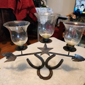 Home Interiors horseshoe/arrow Rustic Black Metal Candle Holder